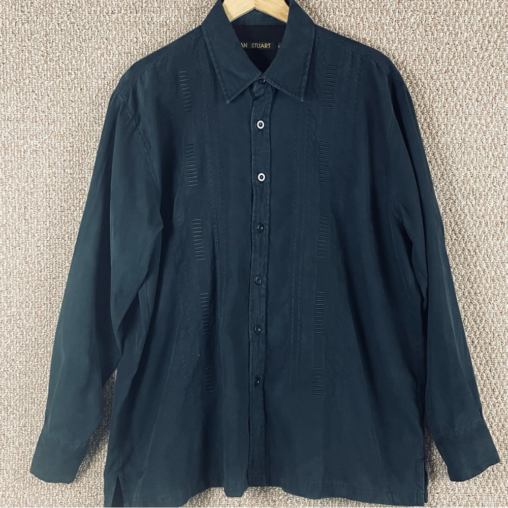 Alan Stuart Shirt XL Black Pleated Embroidered Gothic Grunge Dark Academia T130
